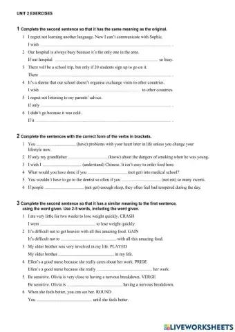 Unit 2 2nd batx (2 exercises conditional and wish clauses- 1 exercise vocabulary)