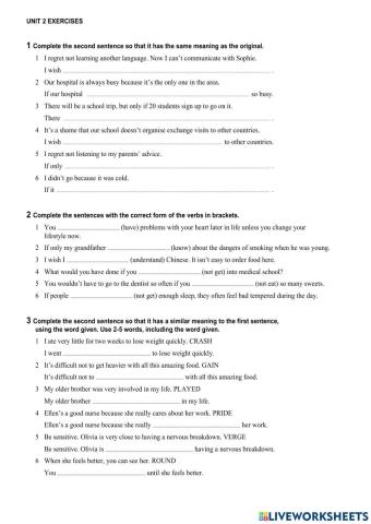 Unit 2 2nd batx (2 exercises conditional and wish clauses- 1 exercise vocabulary)