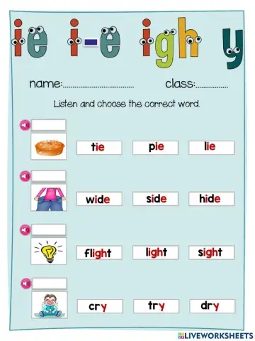 Jolly Phonics ie i-e igh y