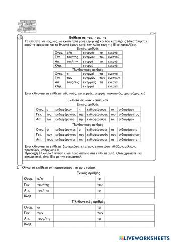 Επίθετα σε -ος, -ο και σε -ων, -ούσα, όν