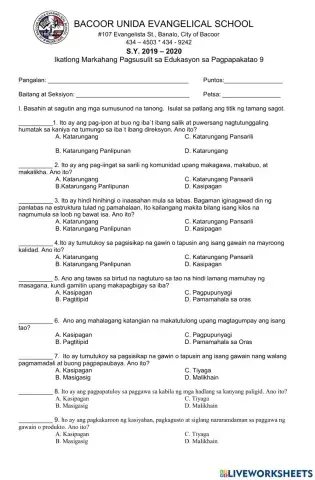 EsP 9 3rd Periodical Exam