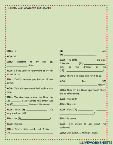 Places in the house and furniture