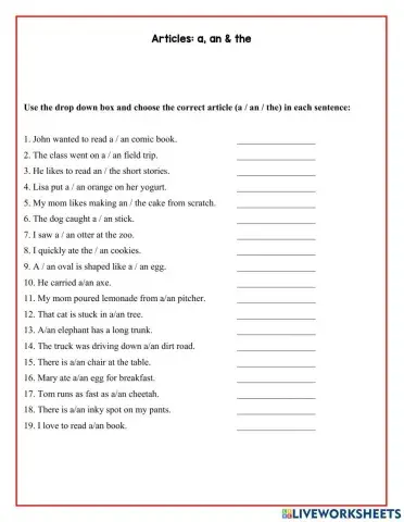 Articles a, an, and the