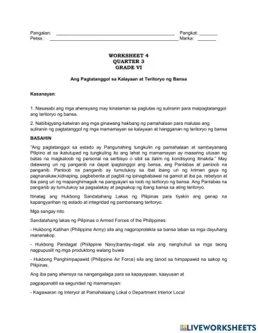 Ang Pagtatanggol sa Kalayaan at Teritoryo ng Bansa