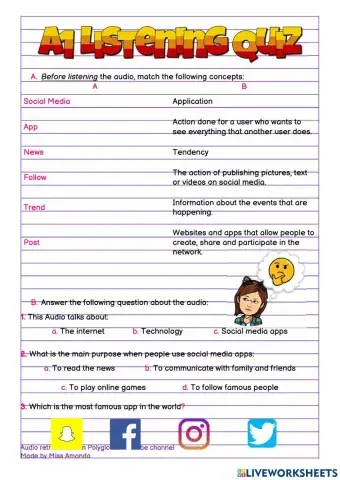 Social media apps - a1 listening quiz