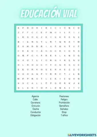 Sopa de letras Educación vial