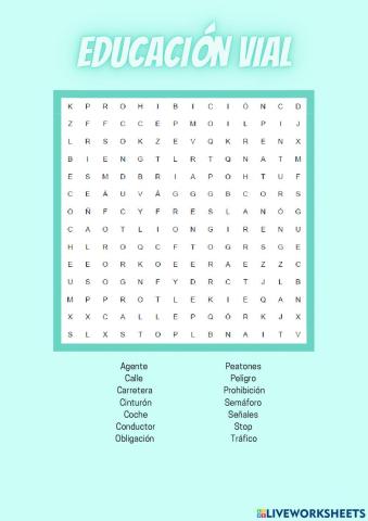 Sopa de letras Educación vial