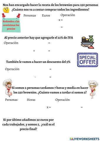 Receta de brownie cálculo de pedido