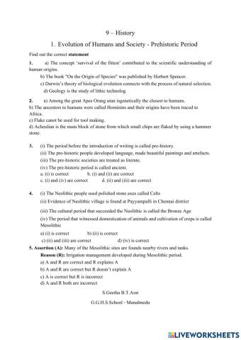 Evolution of Humans and Society - Prehistoric Period