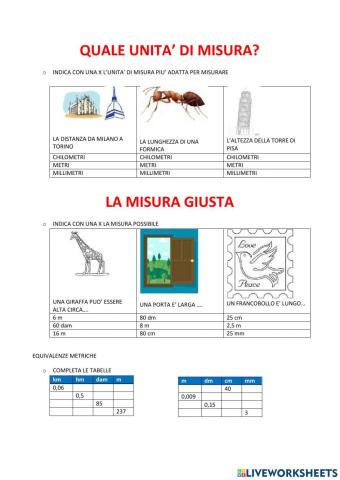 unità di misura ed equivalenze
