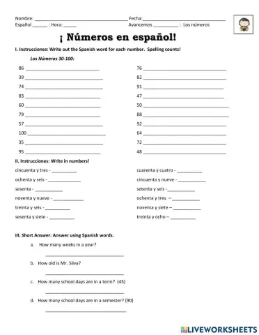 Numbers 30-1000 Números treinta a mil