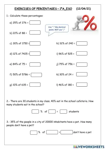 Exercises of Percentages