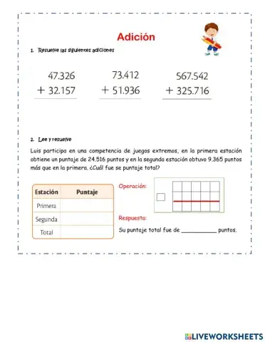 Actividad de Adición 3°