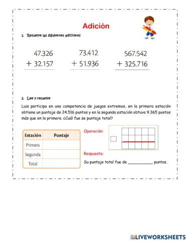 Actividad de Adición 3°