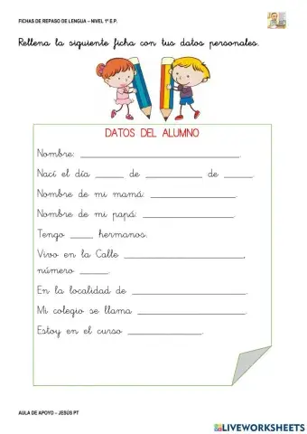 Ficha Lengua 8-1EP-Datos personales