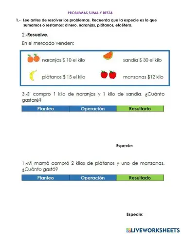 Problemas suma y resta