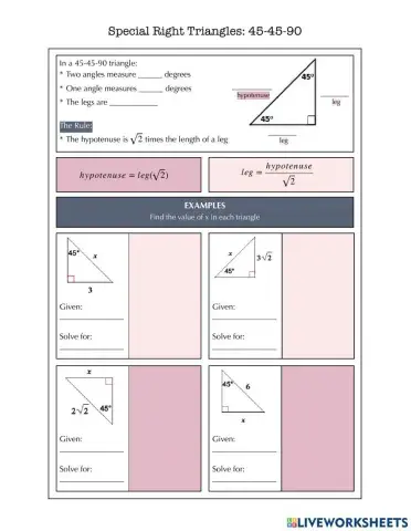 Special Right Triangles (45-45-90)