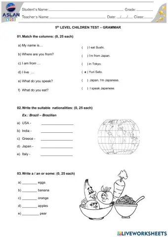 5th level - 1st Grammar test