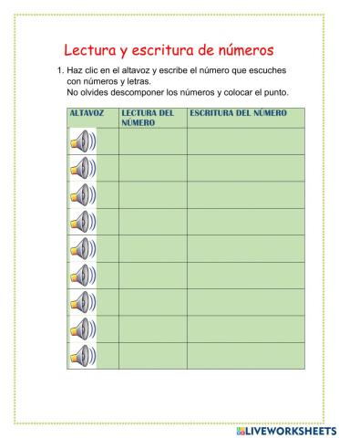 Lectura y escritura de números