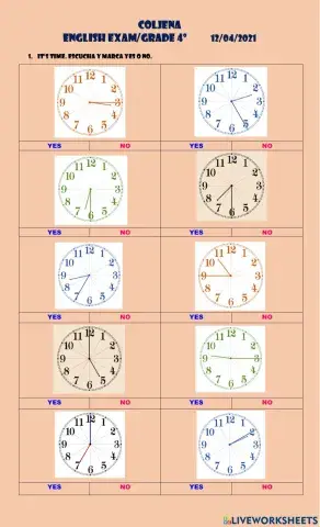 Evaluación de inglés 4º