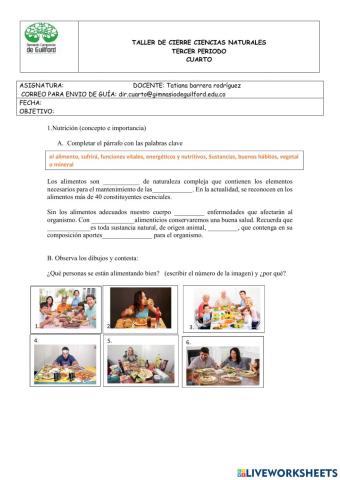 Taller de cierre ciencias tercer periodo