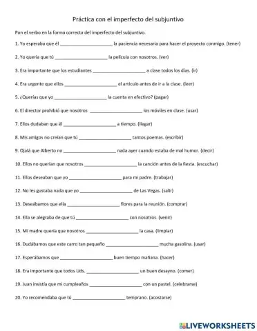 Práctica con el imperfecto del subjuntivo