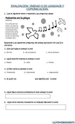 Evaluación de -Unidad 0- Lenguaje y comunicación.