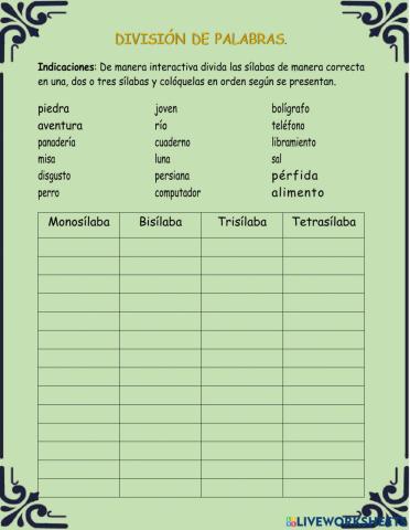 División de Sílabas