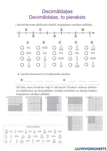 Decimāldaļas, to pieraksts