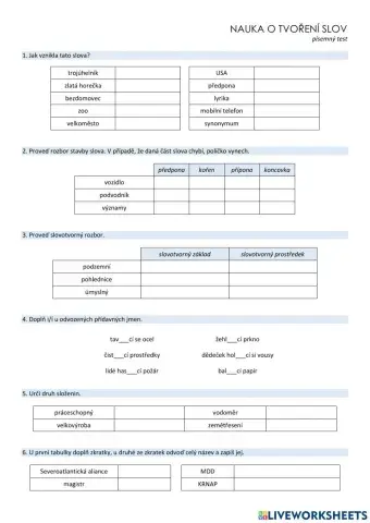 Nauka o tvoření slov TEST