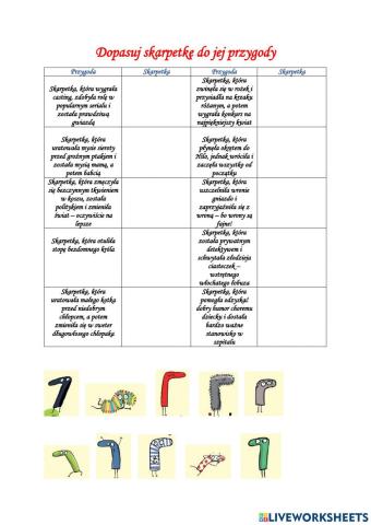 ,,Niesamowite przygody dziesięciu skarpetek- - dopasuj skarpetkę do jej przygody