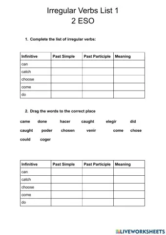2 ESO Irregular Verbs Test 2