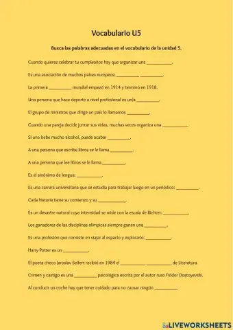 Vocabulario U5 (Aventura 2)