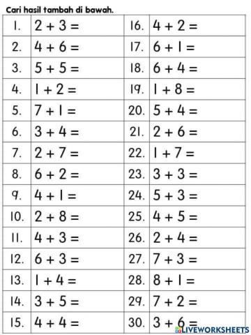 Oprerasi tamabah dalam lingkungan 10