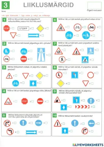 Test 3 Liiklusmärgid