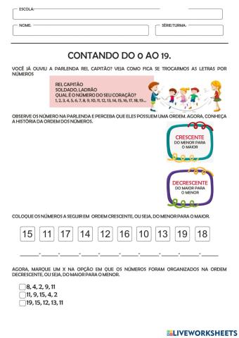 Contagem do 0 ao 19
