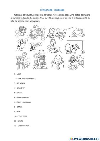 Classroom instructions