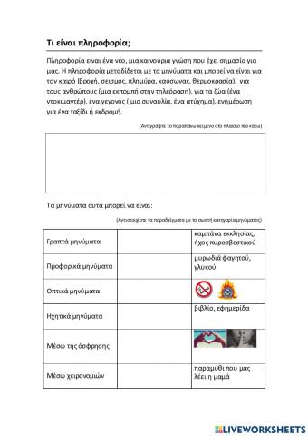 Πληροφορία, κατηγορίες μηνυμάτων, 