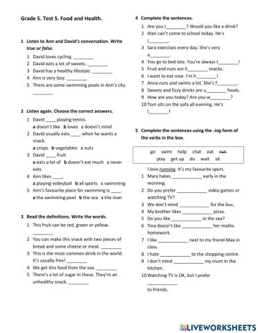 Grade 5. Food. Health. Cafe. Quantifiers.