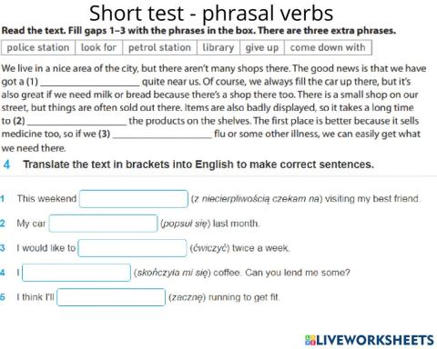 Short test of phrasal verbs