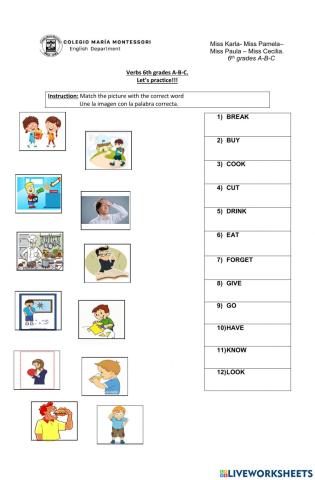 Verb list 6th grades