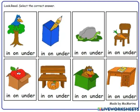 Sight words: in,on,under