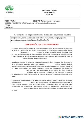 Taller de cierre 3 periodo español