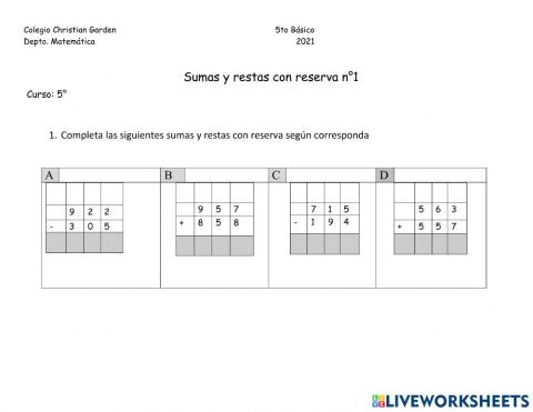 Sumas y restas con reserva