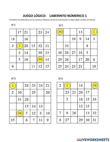 Laberinto Numérico N°1