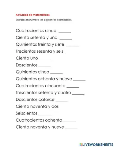 Actividad con cantidades de tres cifras