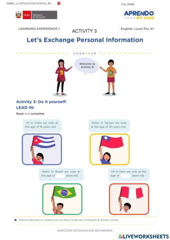 Activity 3 of Interchange -Personal Information