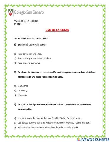 Uso de la coma