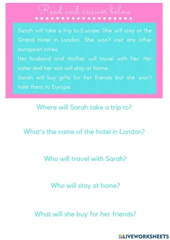 Future Simple Reading Comprehension Activity