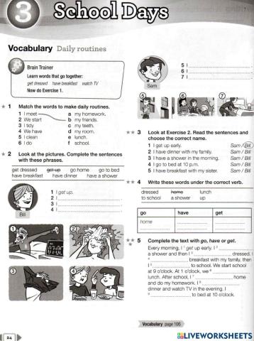 vocabulary: Daily routines. Wb page24